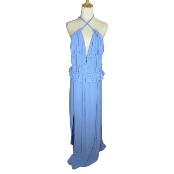 NWT Dress the Population Athena Plunge Cut Out Blue Maxi Dress Gown Size XXL - Picture 3 of 12